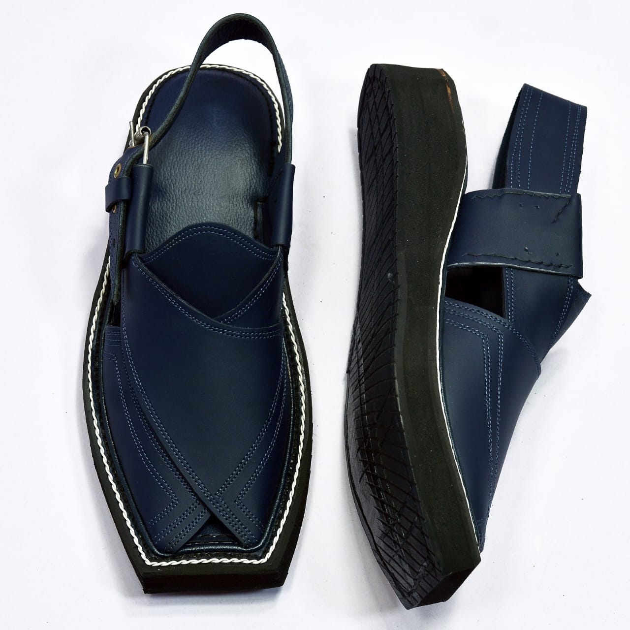 Matt Finished Kaptaan Chappal in Blue-000107