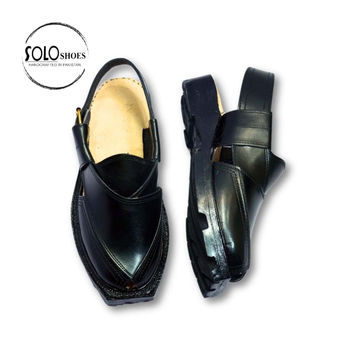 Pure Leather Norozi Chappal For Men in Black-000100