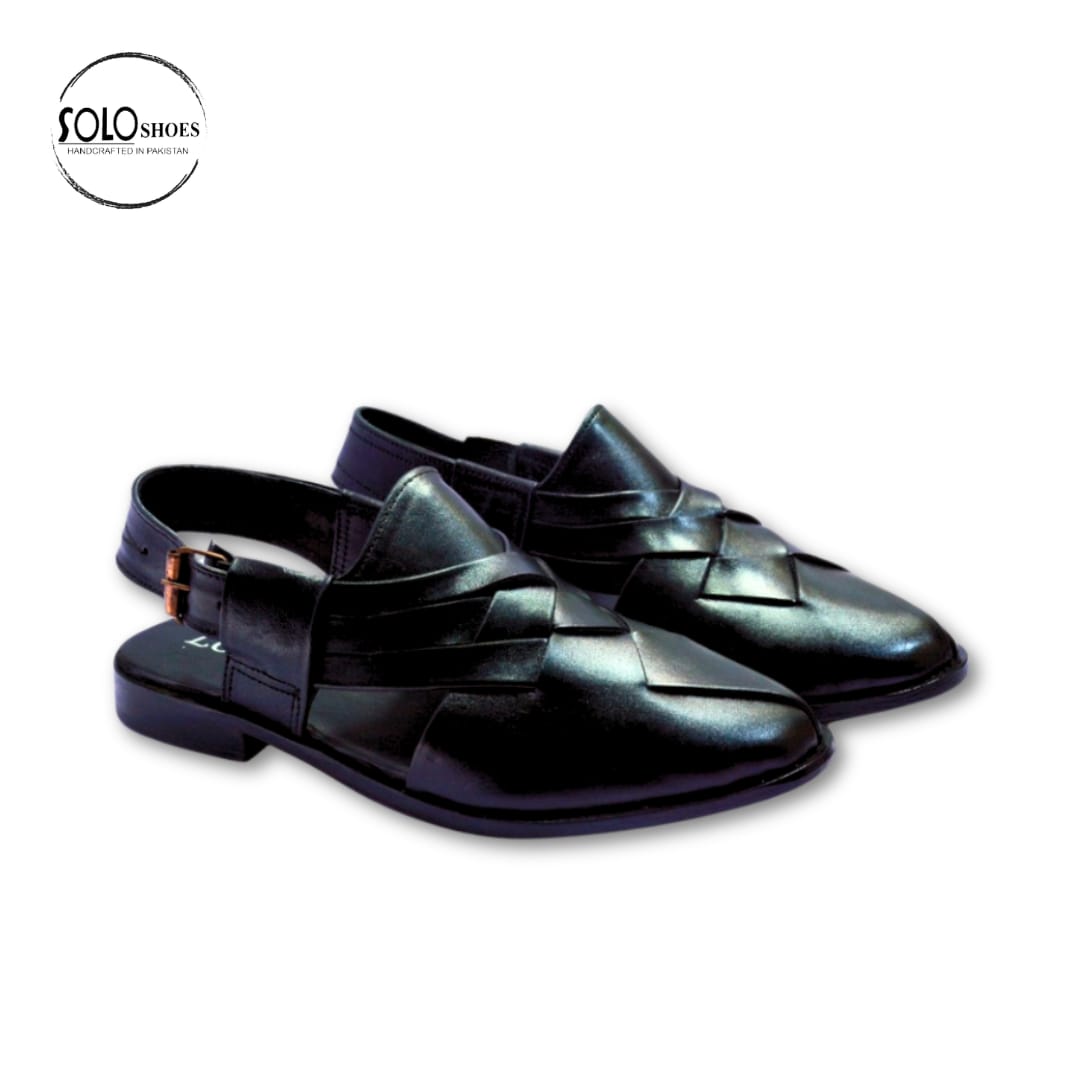 Cross Leather Chappal in Black-00088