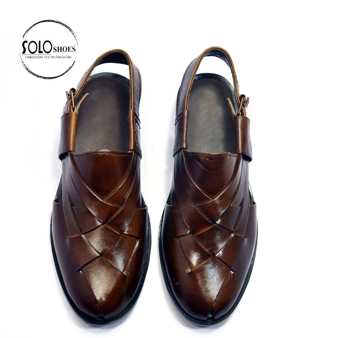 Cross Leather Chappal in Brown-00087