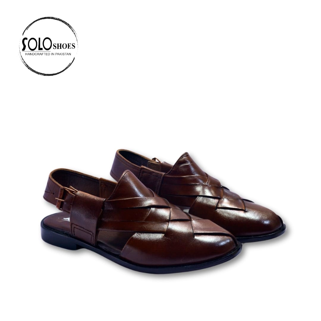 Cross Leather Chappal in Brown-00087