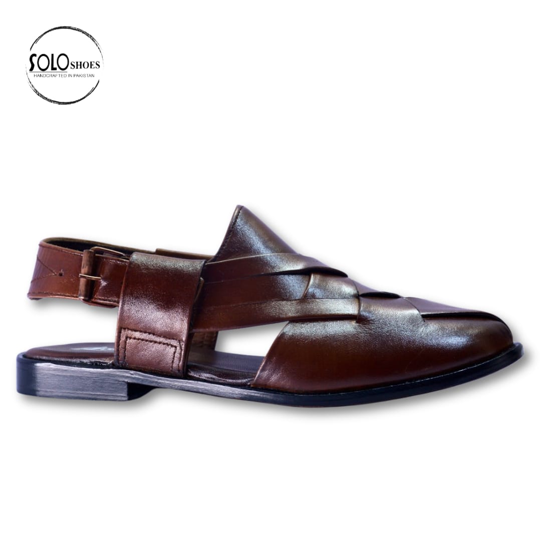 Cross Leather Chappal in Brown-00087